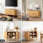 FRALIMK 47" Sideboard Buffet Cabinet with Storage, Mid Century Modern Storage Cabinet with Built-in Outlet & Sliding Doors, Coffee Bar Console Table for Kitchen，Dining Room & Entryway, Natural Oak