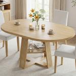 LIKIMIO 43"-59" Extendable Round Dining Table for 4-8, Transformer Oval Dining Room Table with Removable Leaves Space Saving, Wood Base Modern Kitchen Table with Storage Shelf for Living Room, Natural