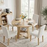 LIKIMIO 43"-59" Extendable Round Dining Table for 4-8, Transformer Oval Dining Room Table with Removable Leaves Space Saving, Wood Base Modern Kitchen Table with Storage Shelf for Living Room, Natural