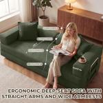 GRUSIGN 78 Inch Convertible Sofa Bed, 5-in-1 Futon Sofa Bed Pull Out Couch, Boneless Couch Bed for Living Room, Corduroy Boneless Couches for Bedroom, Apartment, No Assembly Sleeper Sofa Bed, Green