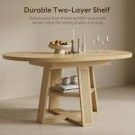 LIKIMIO 43"-59" Extendable Round Dining Table for 4-8, Transformer Oval Dining Room Table with Removable Leaves Space Saving, Wood Base Modern Kitchen Table with Storage Shelf for Living Room, Natural
