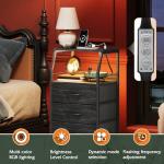 WLIVE Nightstand with Charging Station, Black Night Stand with LED Light, Tall 4 Drawer Dresser for Bedroom, 37" H Bedside Table with Fabric Storage Bins, Open Wood Shelf, Metal Frame