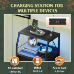 WLIVE Nightstand with Charging Station, Black Night Stand with LED Light, Tall 4 Drawer Dresser for Bedroom, 37" H Bedside Table with Fabric Storage Bins, Open Wood Shelf, Metal Frame