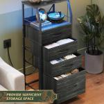 WLIVE Nightstand with Charging Station, Black Night Stand with LED Light, Tall 4 Drawer Dresser for Bedroom, 37" H Bedside Table with Fabric Storage Bins, Open Wood Shelf, Metal Frame