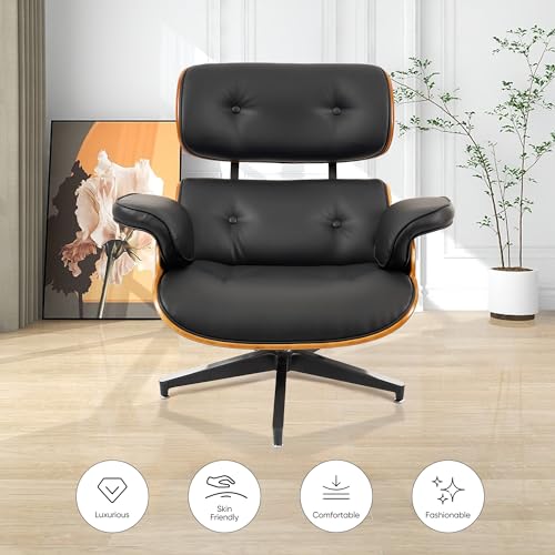 Mid Century Leather Lounge Chair with Ottoman