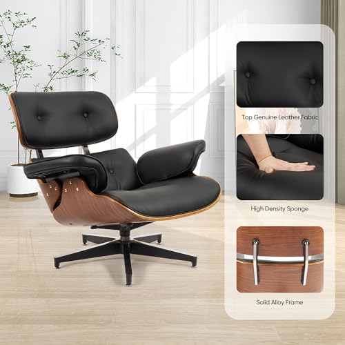 Mid Century Leather Lounge Chair with Ottoman