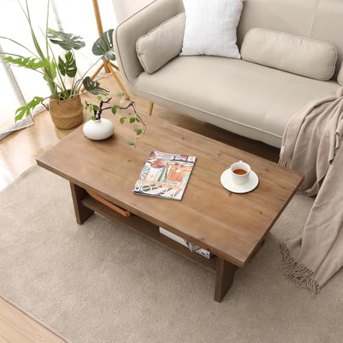 Mid Century Farmhouse Wooden Coffee Table - 43.4”