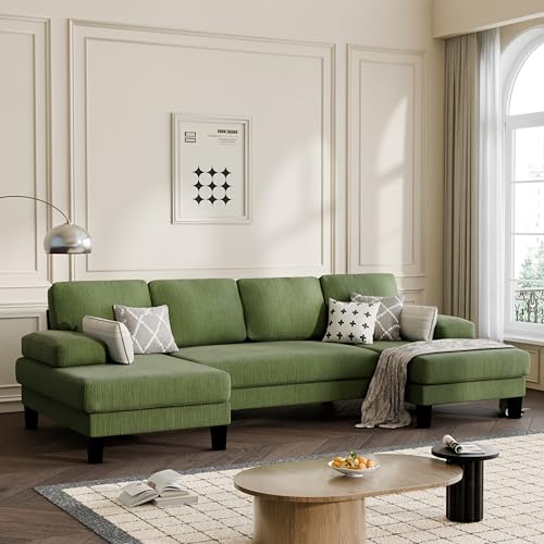 Modern Green Corduroy U-Shaped Sectional Sofa