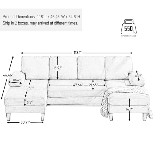 Modern Green Corduroy U-Shaped Sectional Sofa