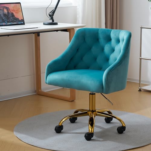 Lake Blue Velvet Swivel Chair for Girls