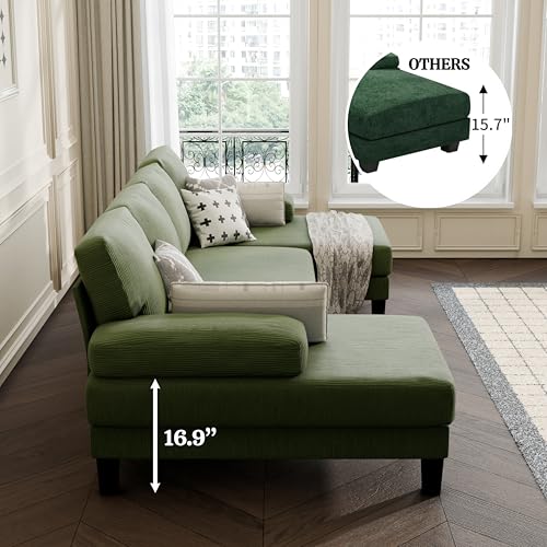 Modern Green Corduroy U-Shaped Sectional Sofa