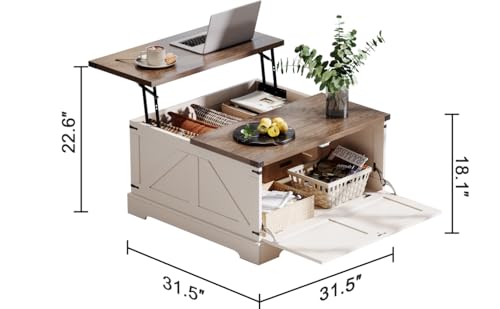 Farmhouse Coffee Table with Hidden Storage and Lift Top