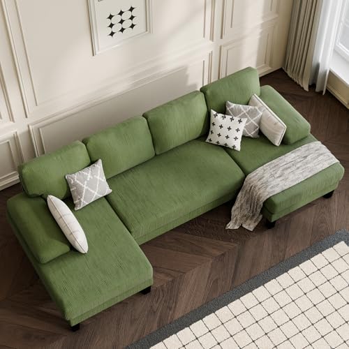 Modern Green Corduroy U-Shaped Sectional Sofa