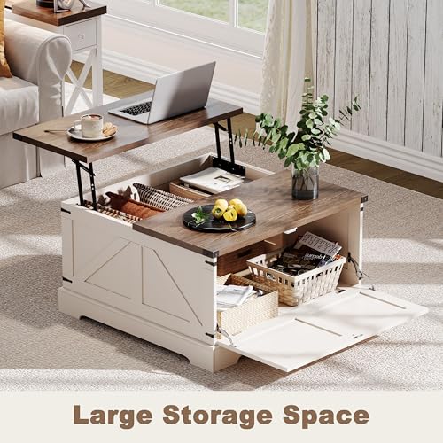 Farmhouse Coffee Table with Hidden Storage and Lift Top