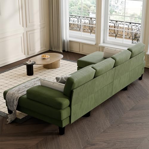 Modern Green Corduroy U-Shaped Sectional Sofa