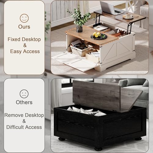 Farmhouse Coffee Table with Hidden Storage and Lift Top
