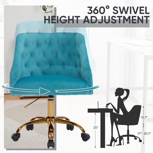 Lake Blue Velvet Swivel Chair for Girls