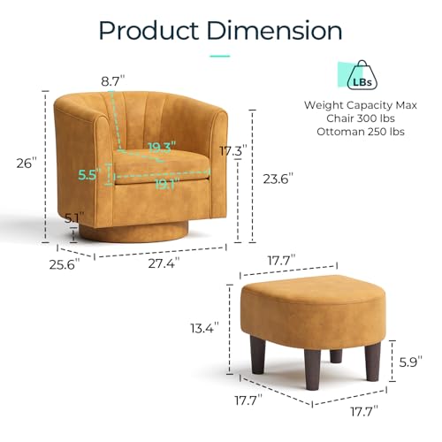 LINSY Yellow Velvet Swivel Accent Chair with Ottoman