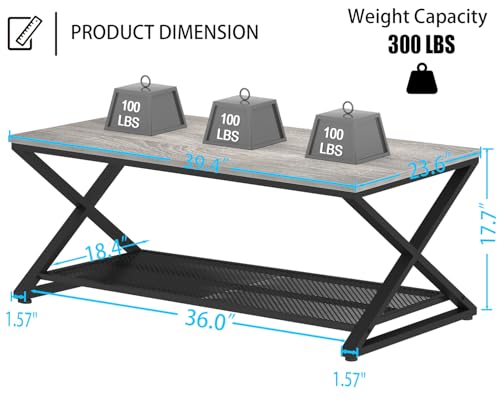 Gray Farmhouse 2-Tier Coffee Table with Storage