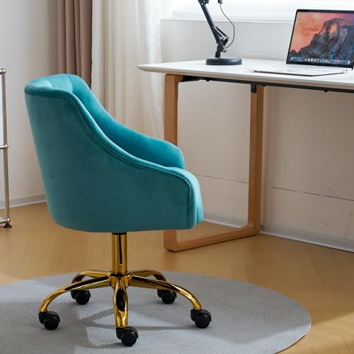 Lake Blue Velvet Swivel Chair for Girls