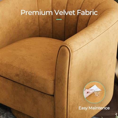 LINSY Yellow Velvet Swivel Accent Chair with Ottoman