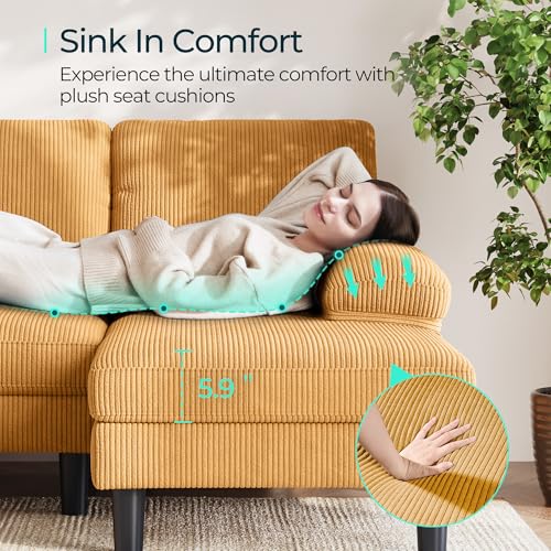 LINSY HOME Yellow U Sectional Couch with Chaises