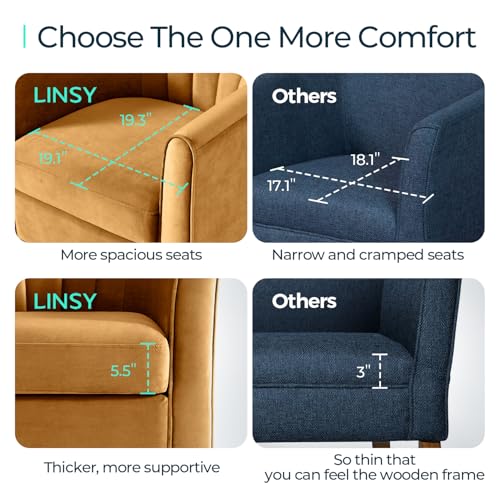 LINSY Yellow Velvet Swivel Accent Chair with Ottoman