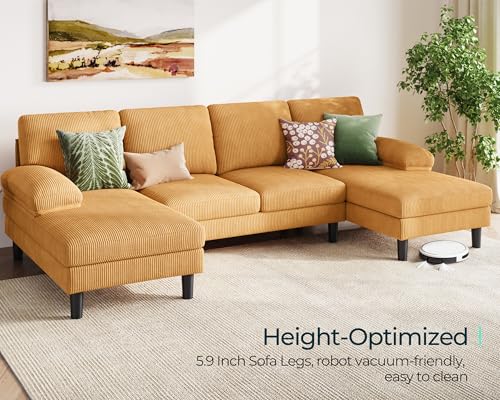 LINSY HOME Yellow U Sectional Couch with Chaises