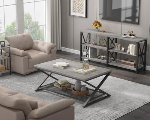 Gray Farmhouse 2-Tier Coffee Table with Storage