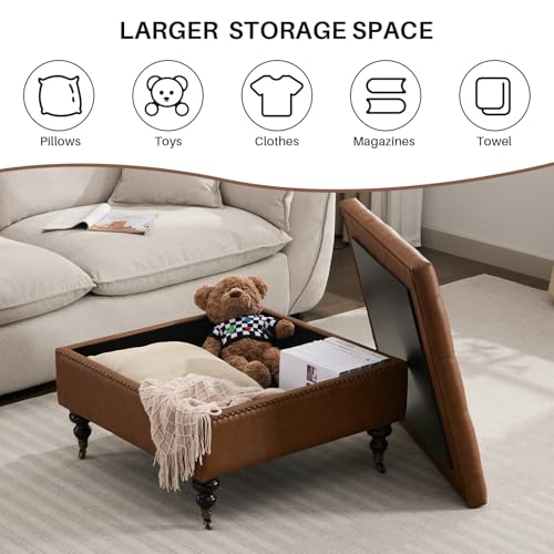 Large Square Tufted Storage Ottoman with Wheels