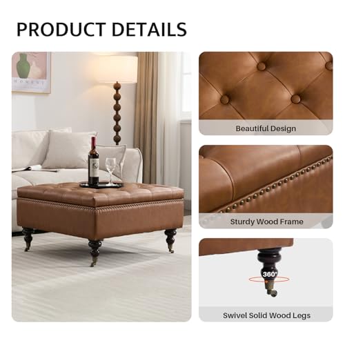 Large Square Tufted Storage Ottoman with Wheels