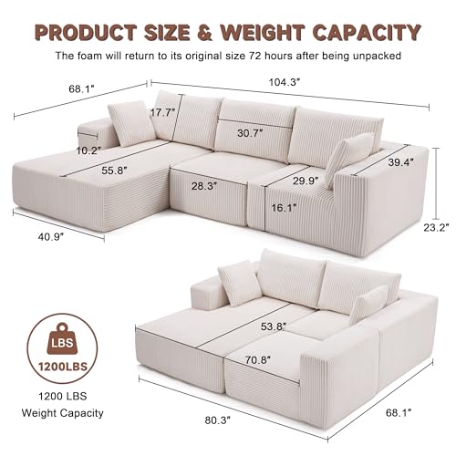 Beige 104" Modular L-Shape Sectional Sofa