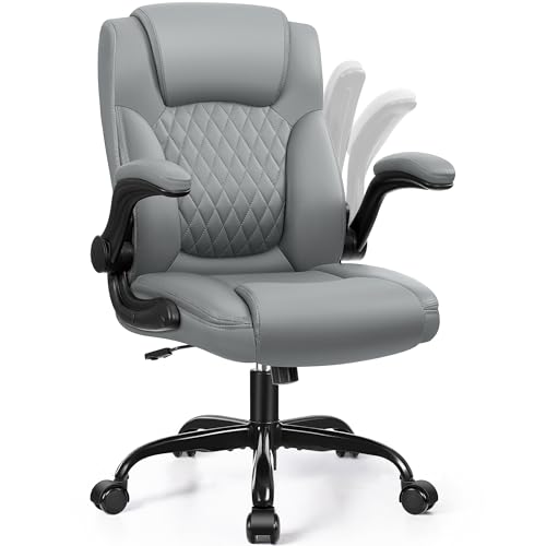 Ergonomic Gray Leather Office Chair with Wheels