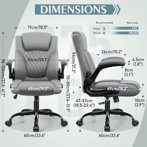 Ergonomic Gray Leather Office Chair with Wheels