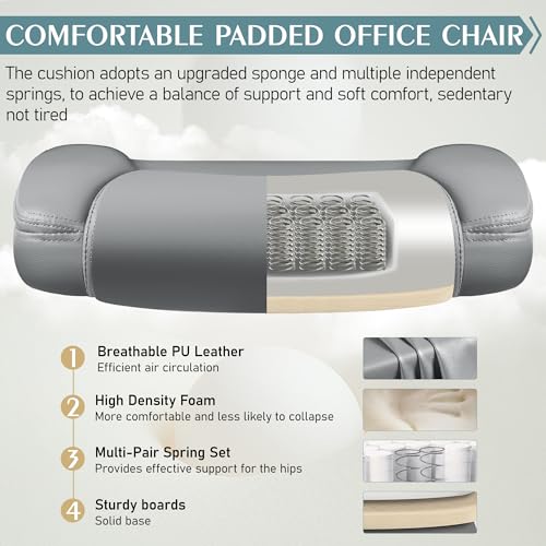 Ergonomic Gray Leather Office Chair with Wheels