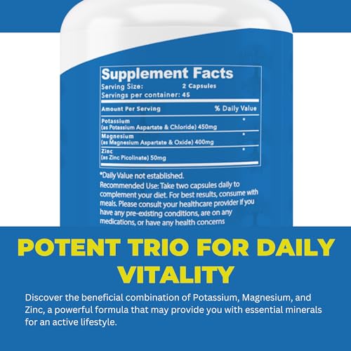 Magnesium Potassium Zinc for Vascular Health 90 Capsules