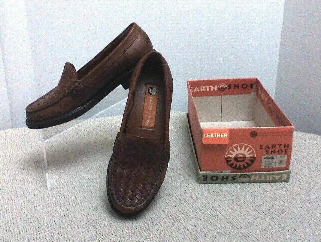 Brown Leather Basketweave Earth Loafers Women's Sz 8