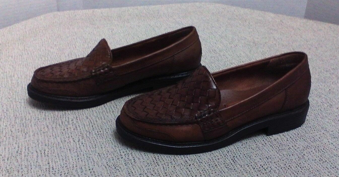 Brown Leather Basketweave Earth Loafers Women's Sz 8