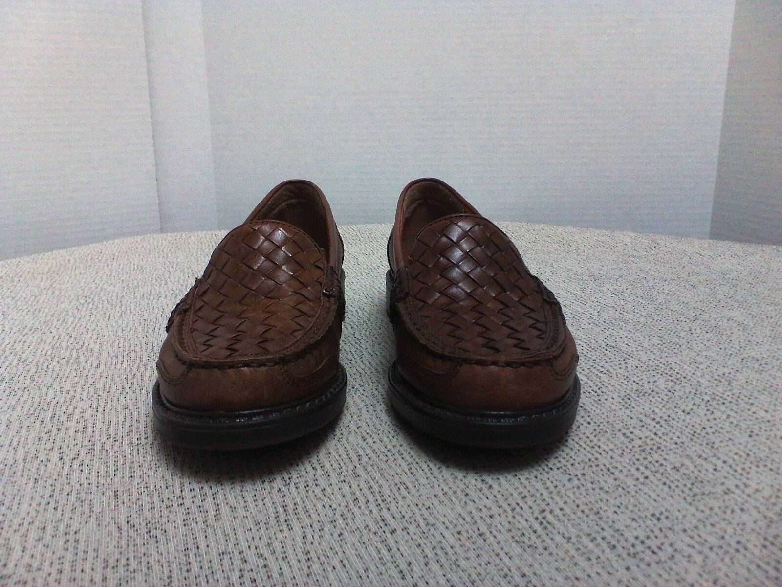 Brown Leather Basketweave Earth Loafers Women's Sz 8