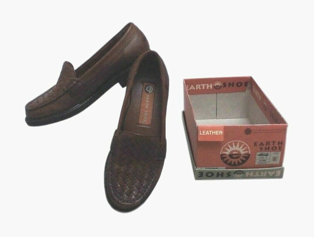 Brown Leather Basketweave Earth Loafers Women's Sz 8