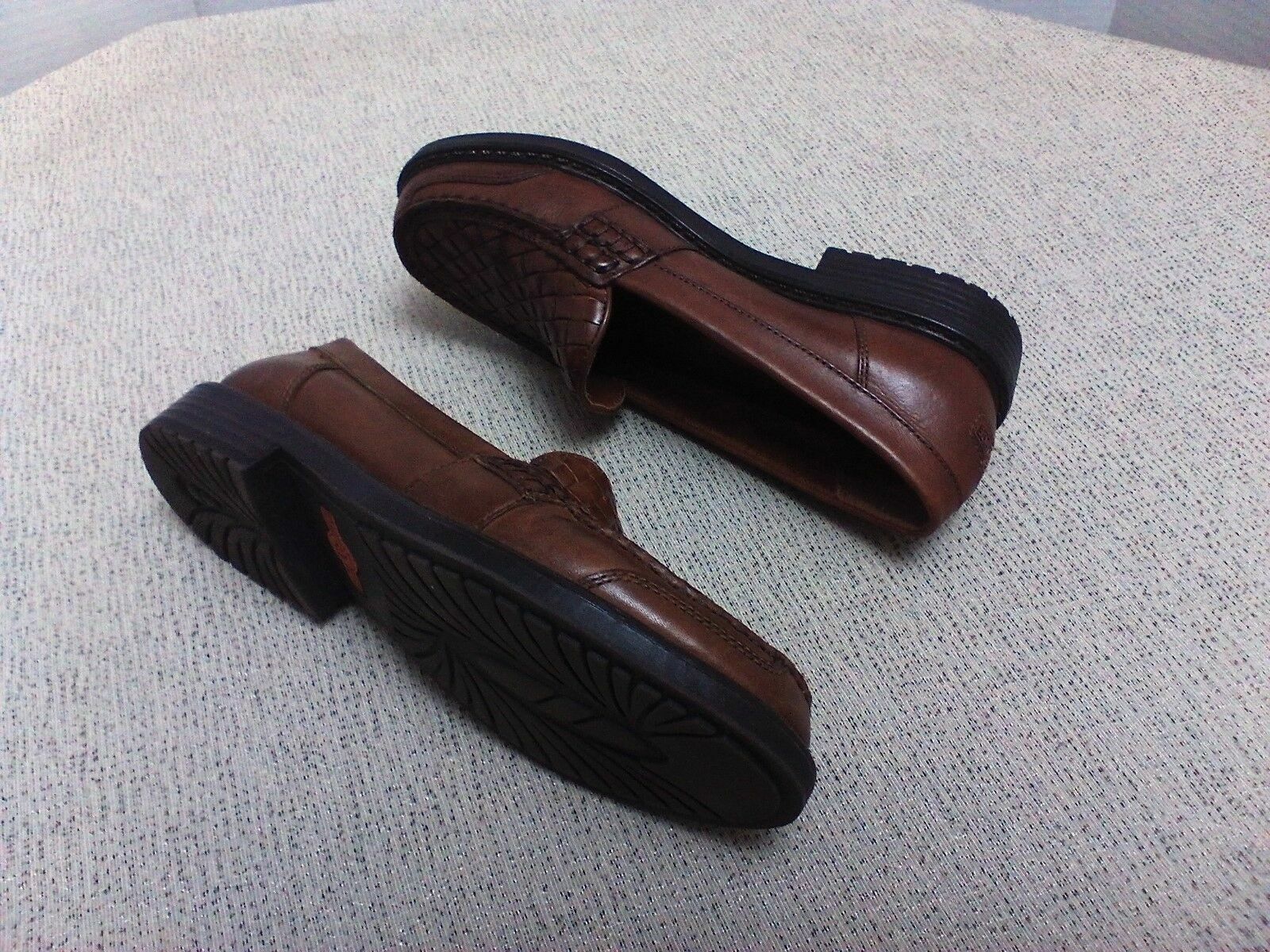 Brown Leather Basketweave Earth Loafers Women's Sz 8