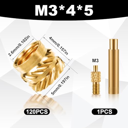 120pcs M3 Brass Heat Set Inserts for 3D Printing