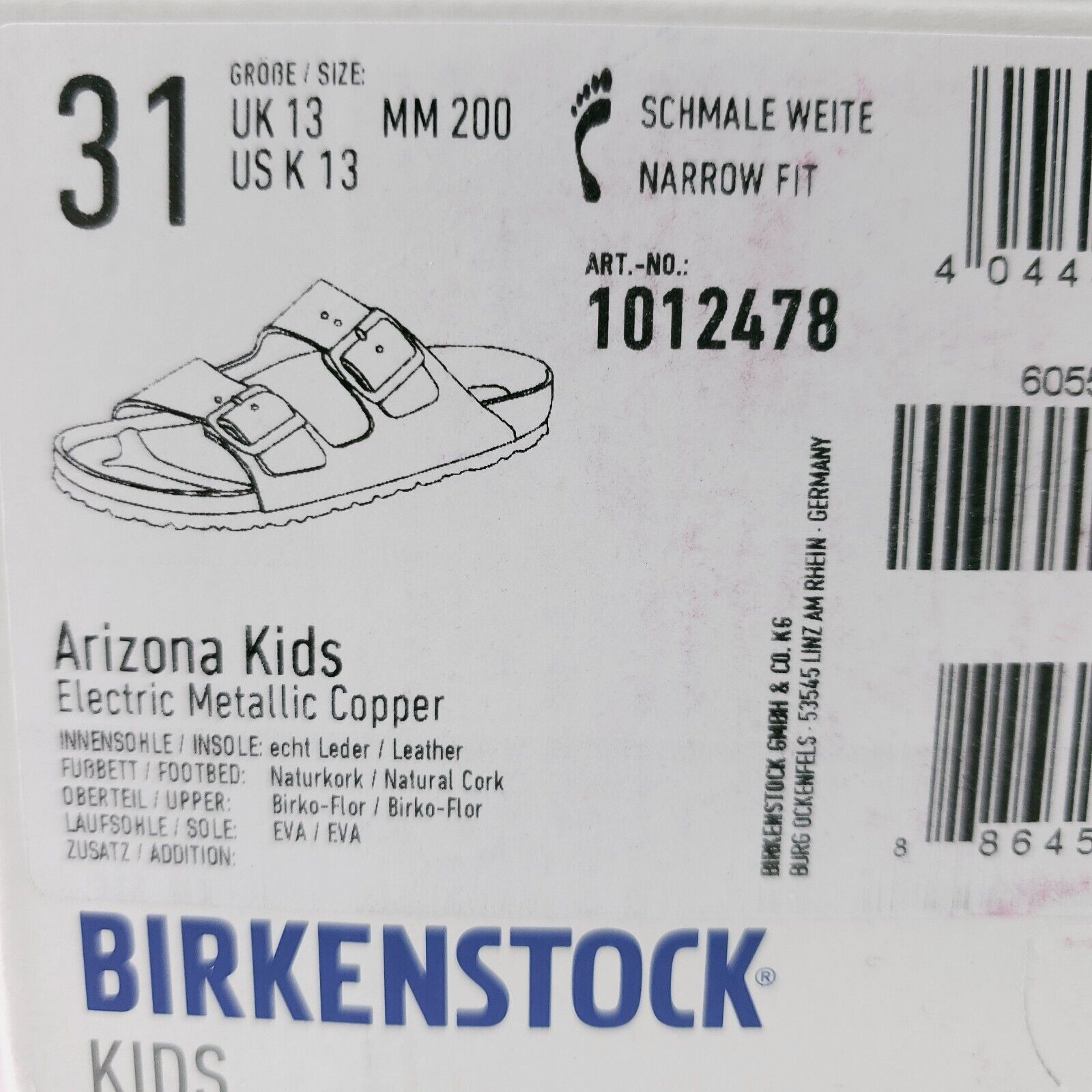 Copper Narrow Fit Birkenstock Kids Sandals