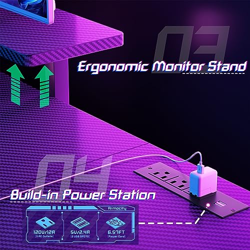 L-Shaped Gaming Desk with Shelves and LED Lights