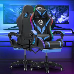 HOFFREE Ergonomic LED Gaming Chair with Footrest