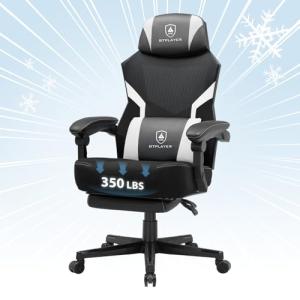 GTPLAYER Gaming Chair, Breathable Mesh Game Chair with Wider Cushion, Ergonomic Gamer Chair with Lumbar Support and Footrest, Height Adjustable Computer Office Chair for Adults(White)