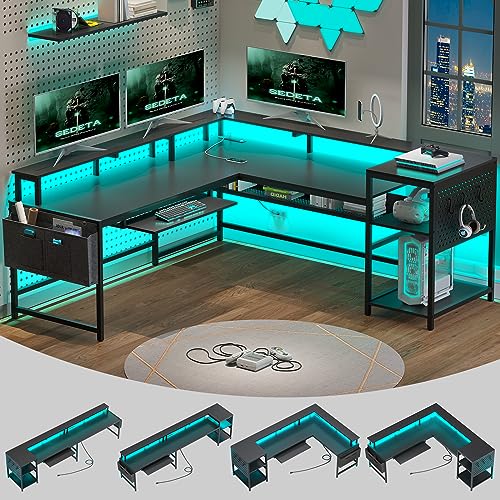 SEDETA L-Shaped Gaming Desk with Power Outlets
