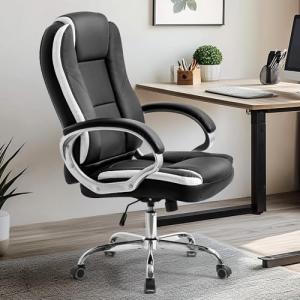 NEO CHAIR Office Chair Computer Desk Chair Gaming - Ergonomic High Back Cushion Lumbar Support with Wheels Comfortable Black Leather Racing Seat Adjustable Swivel Rolling Home Executive