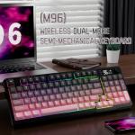 LexonElec M96 Wireless Keyboard, Low Profile Quiet Typing Membrane Gaming Keyboard with Smart Display & Knob, RGB Backlit, USB C Rechargeable, 94 Keys PBT Keycap for Windows PC, Mac, Linux-BlackBerry
