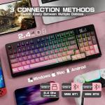 LexonElec M96 Wireless Keyboard, Low Profile Quiet Typing Membrane Gaming Keyboard with Smart Display & Knob, RGB Backlit, USB C Rechargeable, 94 Keys PBT Keycap for Windows PC, Mac, Linux-BlackBerry